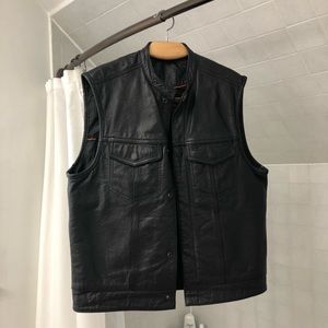 MENS LEATHER VEST MOTORCYCLE SIZE MEDIUM BLACK